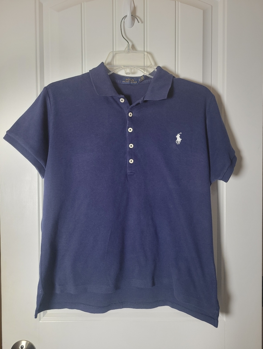 Women's Polo by Ralph Lauren Navy Short Sleeve Classic Polo with White Pony.